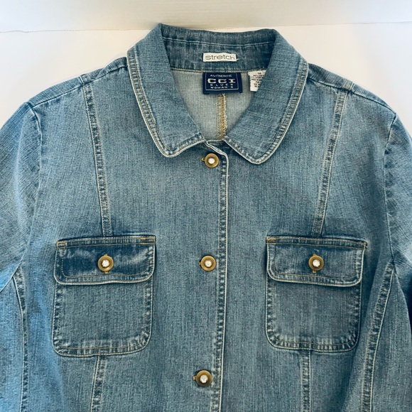 Authentic CCI Blues Woman's Jean Jacket Stretch Light Blue Denim Size 1X Pockets - Picture 10 of 16